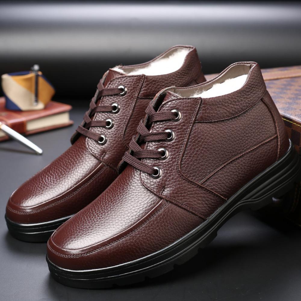 

Мужские кроссовки из натуральной кожи, зимние теплые, нескользящие, маленький размер 36 до большого размера 48 для папы 48