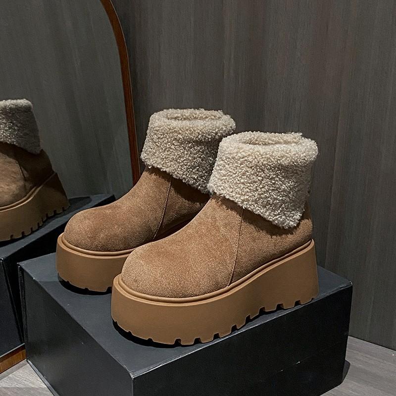 Flip snow boots women's winter height and thinness thick-soled velvet cotton shoes Yadan wind sweet solid color tide