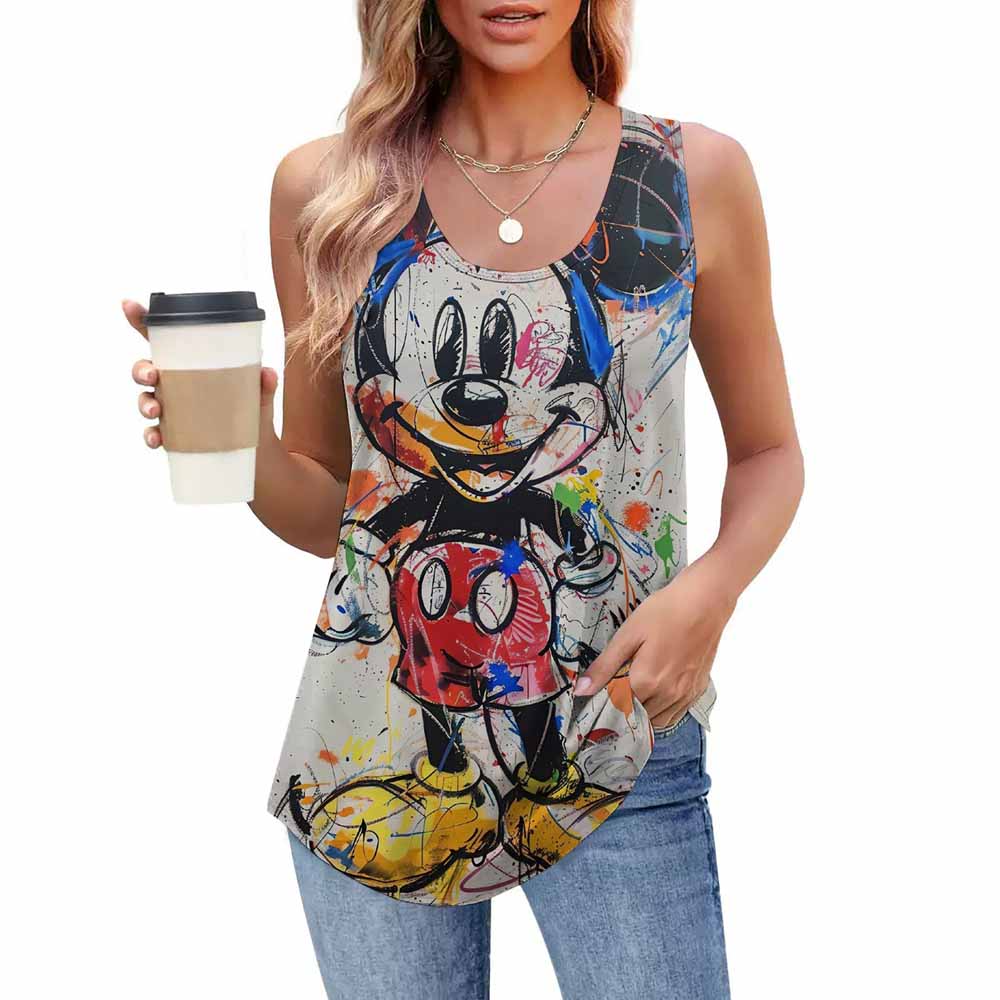 Modna koszulka z nadrukiem, casualowa, luźna, z okrągłym dekoltem, bez rękawów, odzież damska, T-shirty damskie