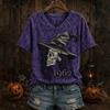 Dames Halloween V-hals T-shirt met Raglanmouwen, Casual Korte Mouw Tee Top