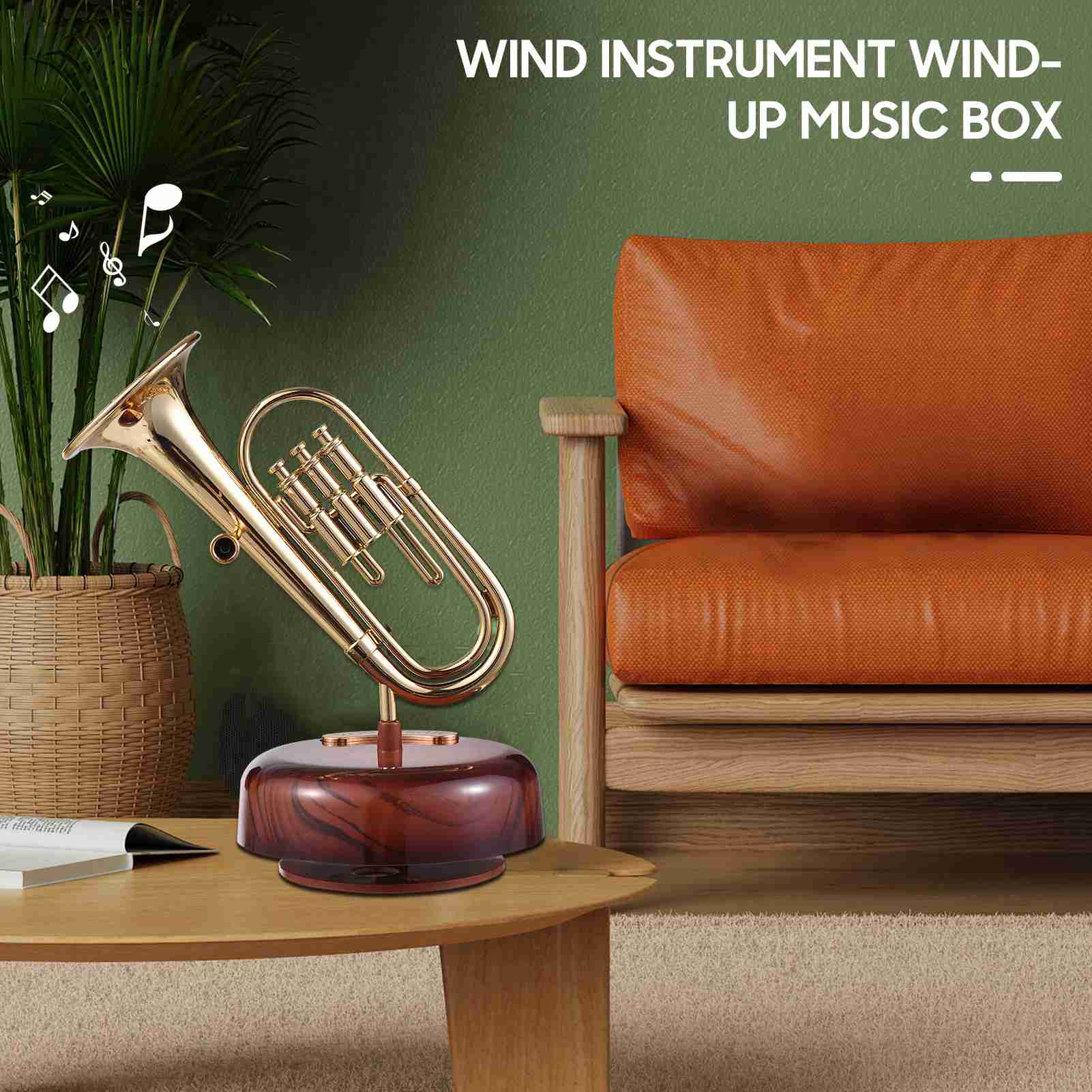 

Музыкальная шкатулка Труба Классическая заводная музыкальная шкатулка Вращающаяся музыкальная шкатулка Вращающееся основание Латунный духовой инструмент Миниатюрная реплика Trumpet