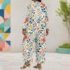 Women Plus Size Round Neck Long Sleeve Floral Printed Layered Top Wide Leg Cropped Pants Two Piece Set