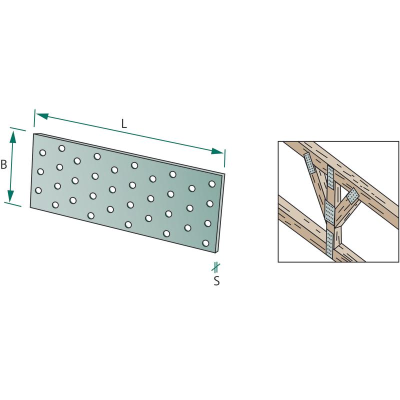 Flat perforated carpentry connector 120x40x2mm steel for connections x1 pc