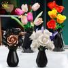 Schwarz Weiß Rose Tulpe MOC Blumenmodell Bausteine 3D Blumenstrauß Steine Spielzeug Heimdeko Valentinstagsgeschenk für Mädchen