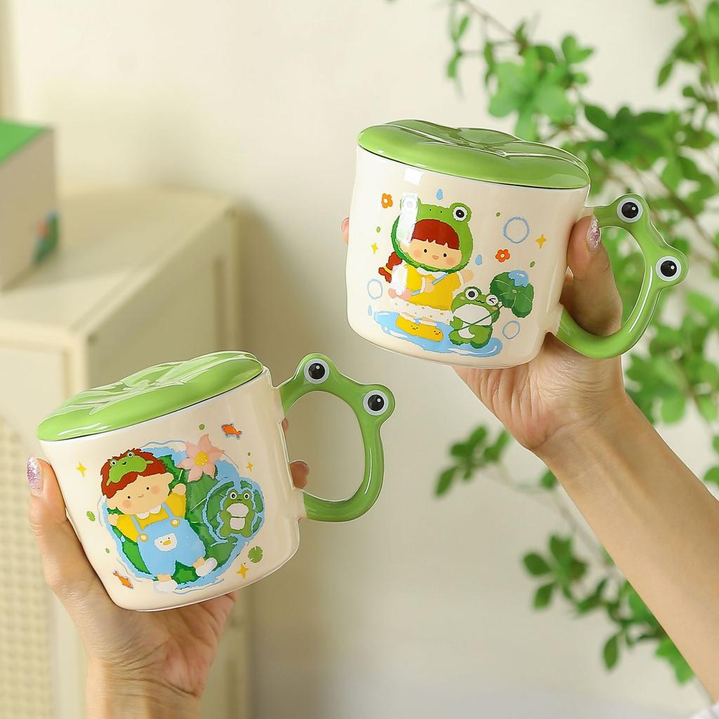 Couple Cartoon Ceramic Mug with Lid Spoon Cup Girl High looking Home Office Breakfast Water Cup Coffee Cup
