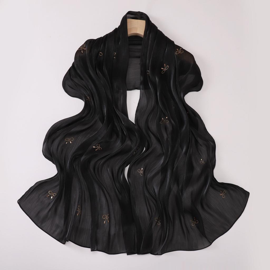 Shimmer Silk Hijab Scarf For Women Crinkle Hijabs  Diamond Luxury Medine Silk Veil Muslim Women Shiny Shawl Turban Bandana