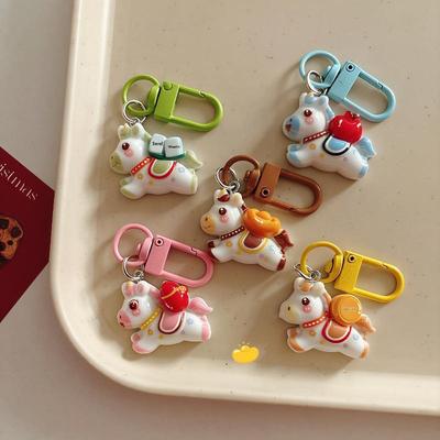 1/5Pcs Cute Cartoon Pony Keychain Creative Kawaii Resin Horse Backpack Hanging Decorations Accessories Horse Year Gifts