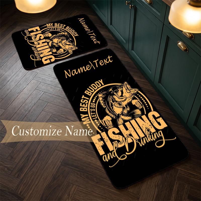 fishing (1) Customize Name Flannel Kitchen Mat Soft Non-Slip Kitchen Floor Runner Rug for Home Kitchen Decor