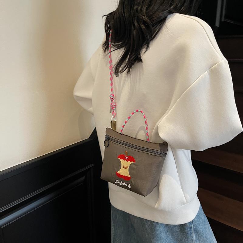 Women's Apple Embroidery Casual Shoulder Cloth Bag 2026 New Style for Going Out Japanese Style Fashi Trendy Crossbody Cloth Ba