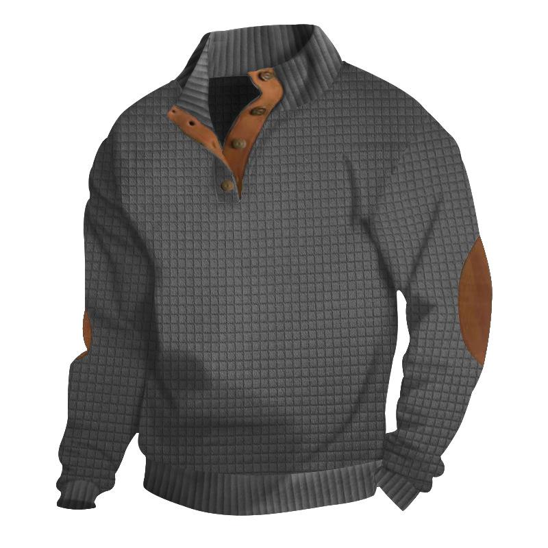 Spring/Autumn Collection: Sophisticated, Versatile & Trendy Men's Casual Stand-Collar Long-Sleeved Small Check Knit Sweatshirt