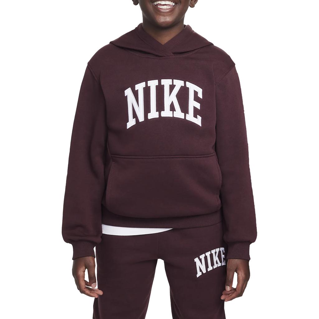 Nike Sportswear Club Soft Comfortable Pullover Hoodie Kids Hoodies Burgundy White HJ3156-652