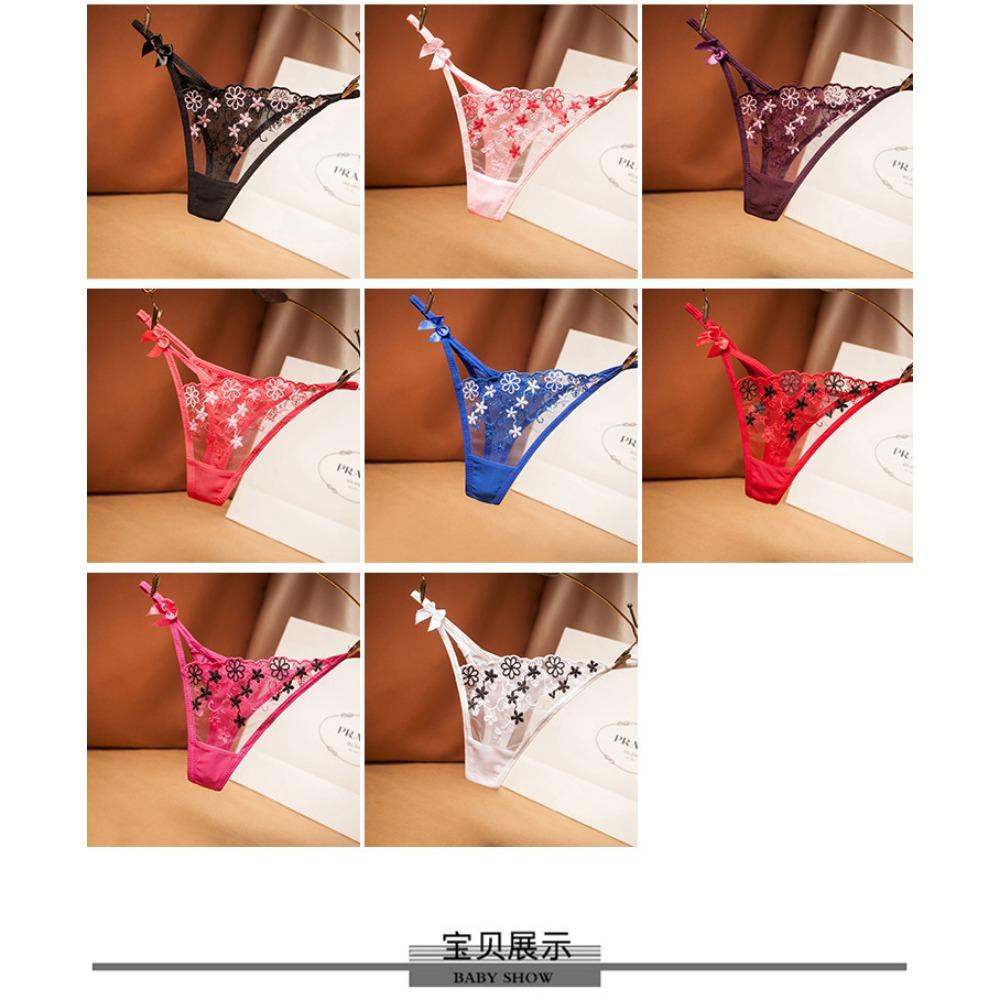 Beautiful Embroidered Transparent Thong Women's Sexy Slim T Panties Thong Panties Sexy Briefs