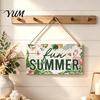 Coastal Home Decorations Summer Wooden Hanging Sign, Beach Theme Welcome Sign Front Door Decor with Wall Rope, Colorful Hanger for Seasonal Farmhouse