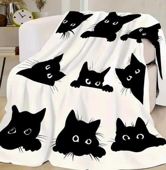 VIKAMA Cartoon Cute Black Cat Plush Blanket, Nap Blanket, Soft, Comfortable, Skin-Friendly And Warm, Washable, Home Decoration 100cmx150cm