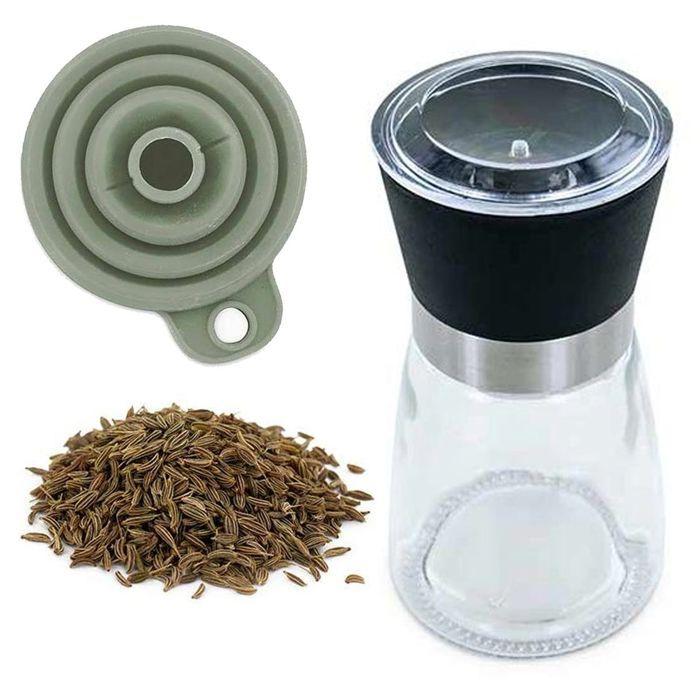 Moulin à épices, entonnoir et cumin entier bio