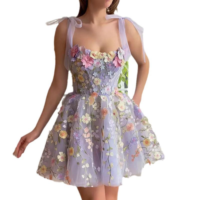 2025 Women's Fashion Floral Embroidered Sexy Suspender Dress
