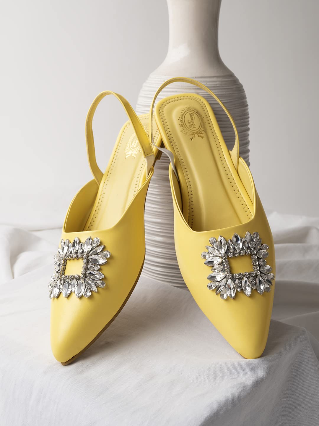 

Shoetopia Embellished Front Studded Buckle Yellow Mules For Women & Girls /Uk3 3 UK жёлтый