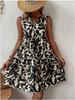Bohemian Women Casual Summer Fashion Loose V Neck Pleated Printed Dress