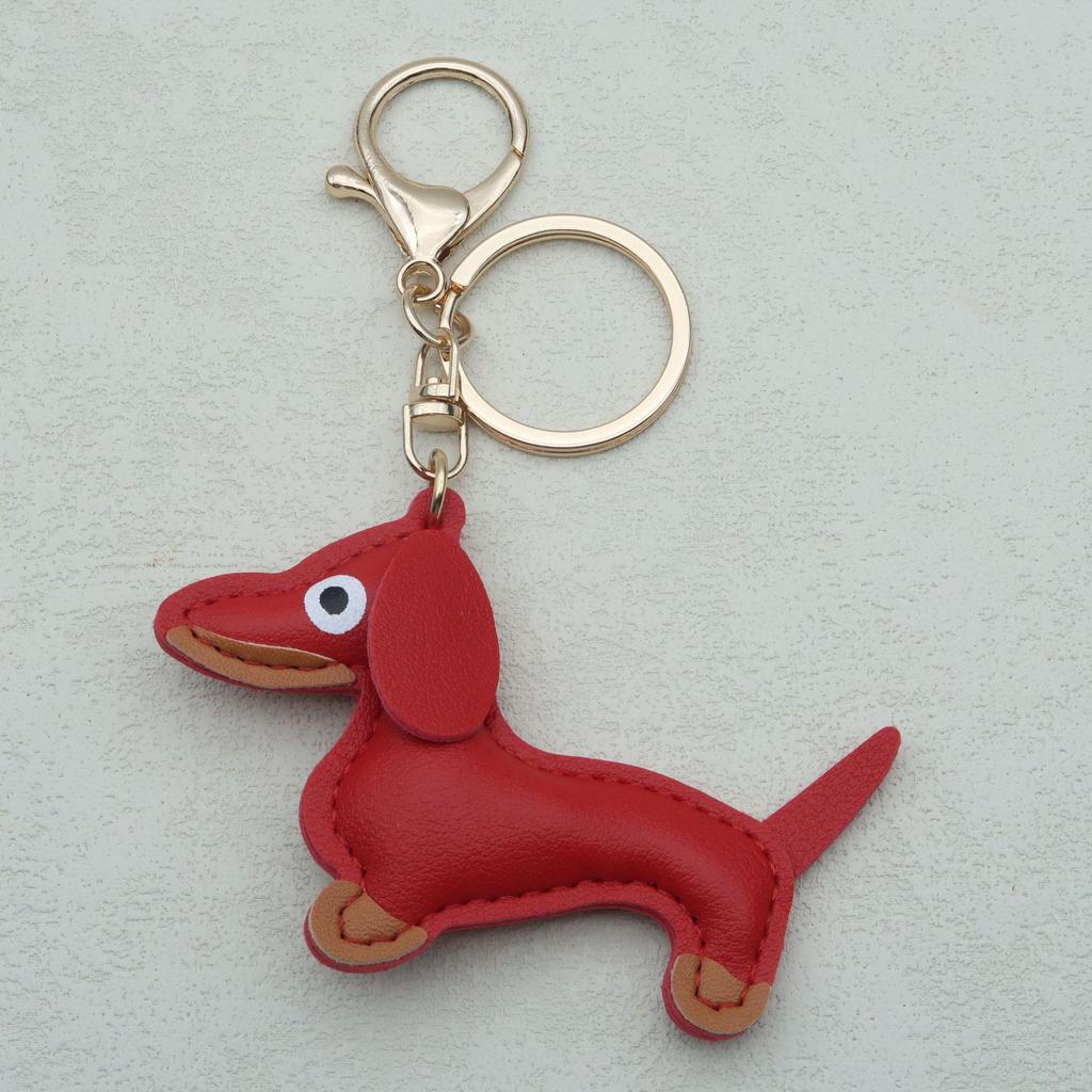 In-Stock Dachshund Cartoon Pendant Leather Dog Bag Charm Phone Case Accessory Creative Car Charm