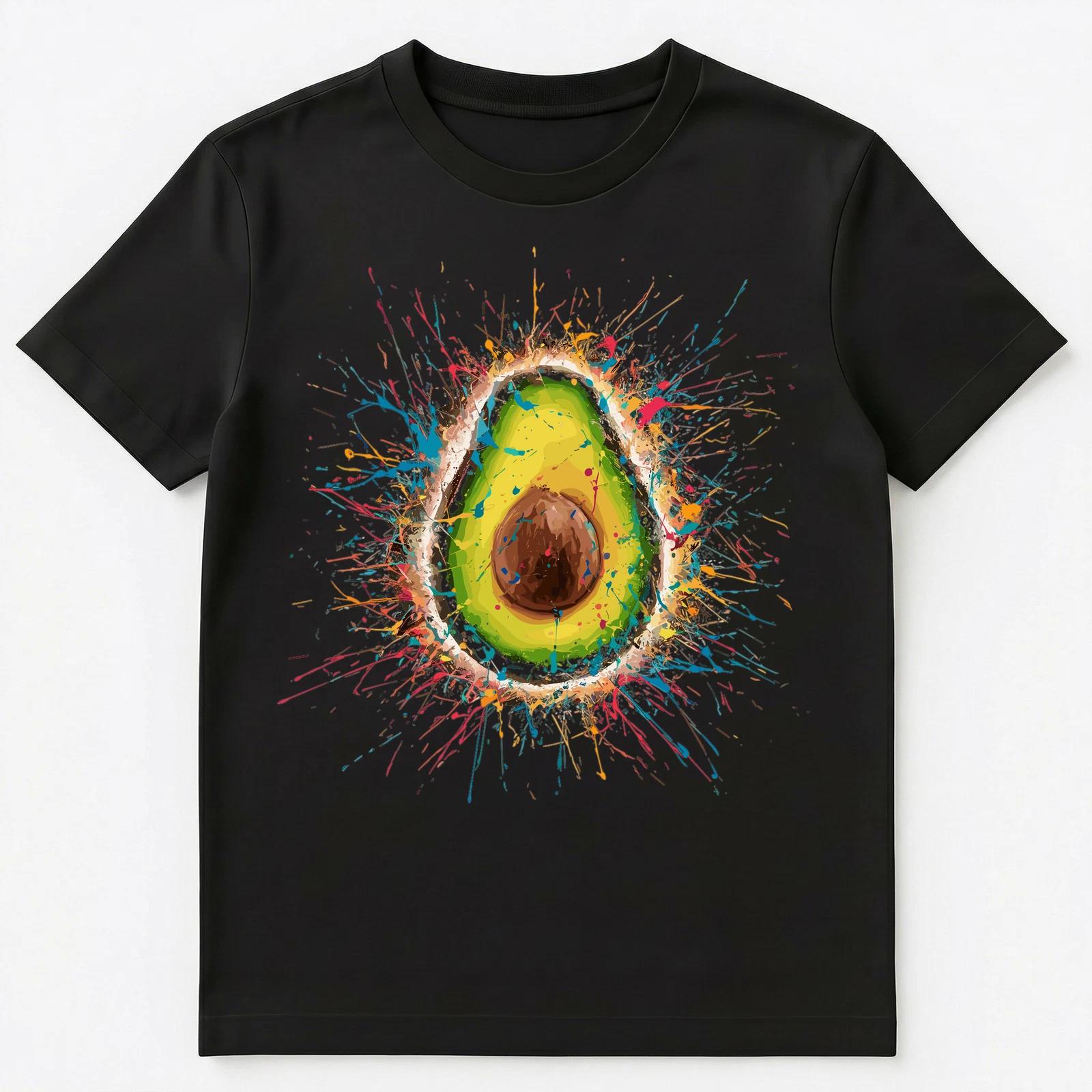 Colorful Paint Splash Avocado Art Graphic Unisex T-Shirt M