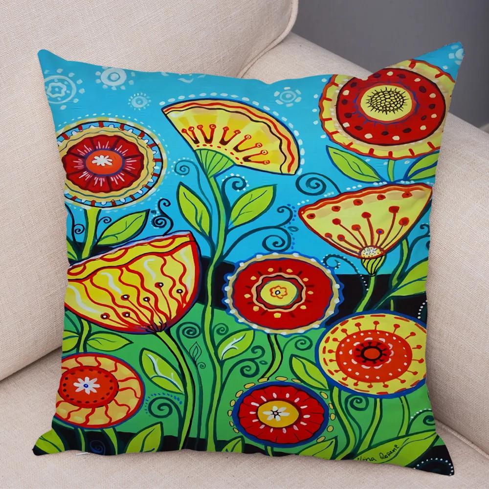 Nordic Watercolor Flower Pillowcase Soft Plush Decor Cartoon Floral Plant Cushion Cover for Sofa Home Children Room Pillow Case