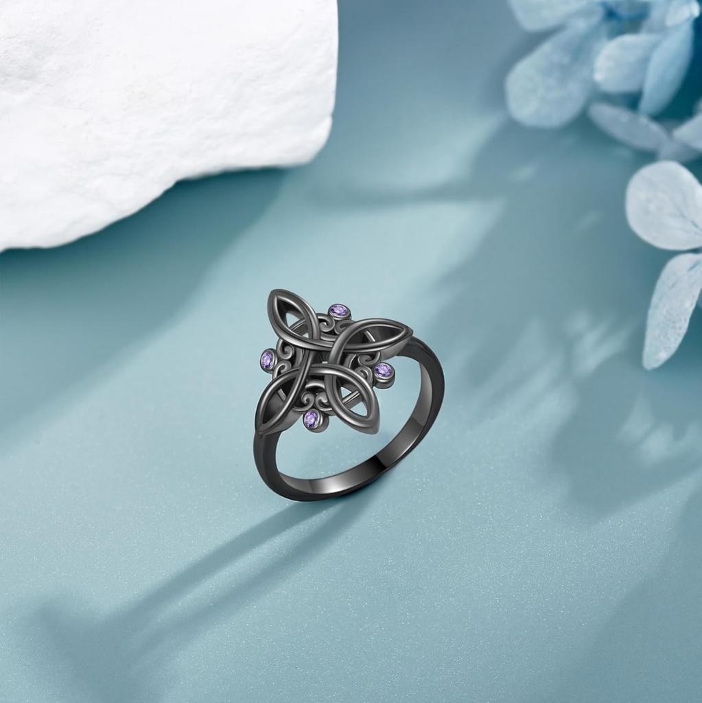 Nudo De Bruja Original Schwarzer Hexenknoten Ringe 925 Silberbeschichtung Mystischer Lila Zirkon Ring Hexische Schmuckstücke Geschenke für Frauen