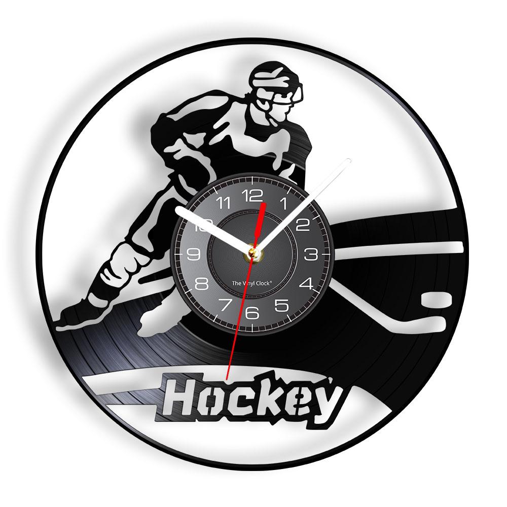 Hockey Wall Clock Hockey Player Silhouette Wall Art Home Decor Vinyl Record Wall Clock Vintage Hockey Fans Gift Handmade Artwork