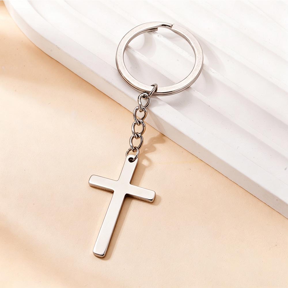 European & American Stainless Steel Polished Cross Bag Pendant Keychain