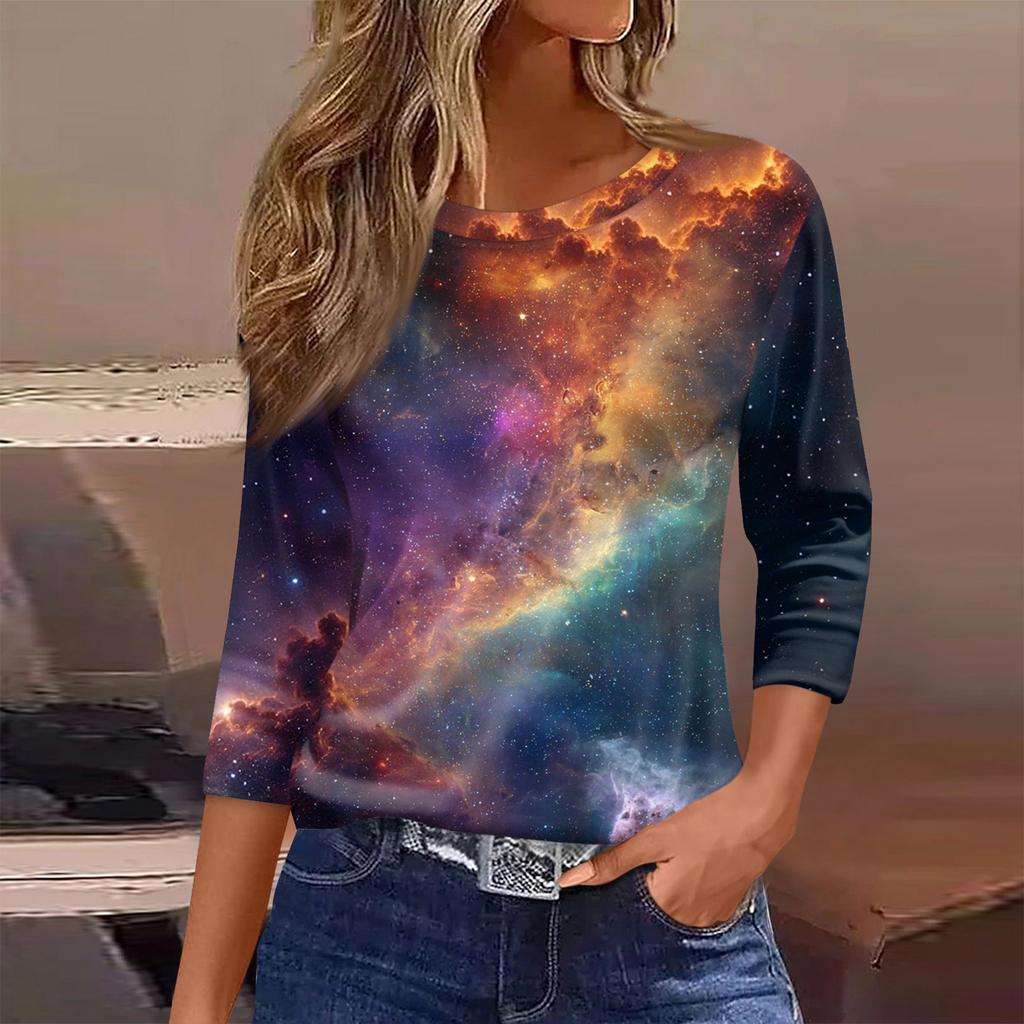 Women's T Shirt Print 3/4 Sleeve Daily Weekend Fashion Basic Round Neck Regular Top
