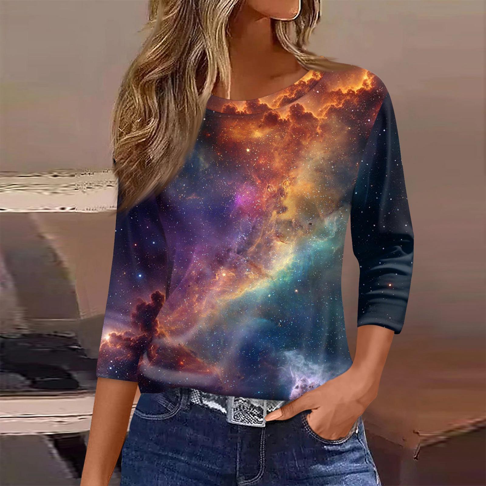 

Women s T Shirt Print 3/4 Sleeve Daily Weekend Fashion Basic Round Neck Regular Top M фіолетовий