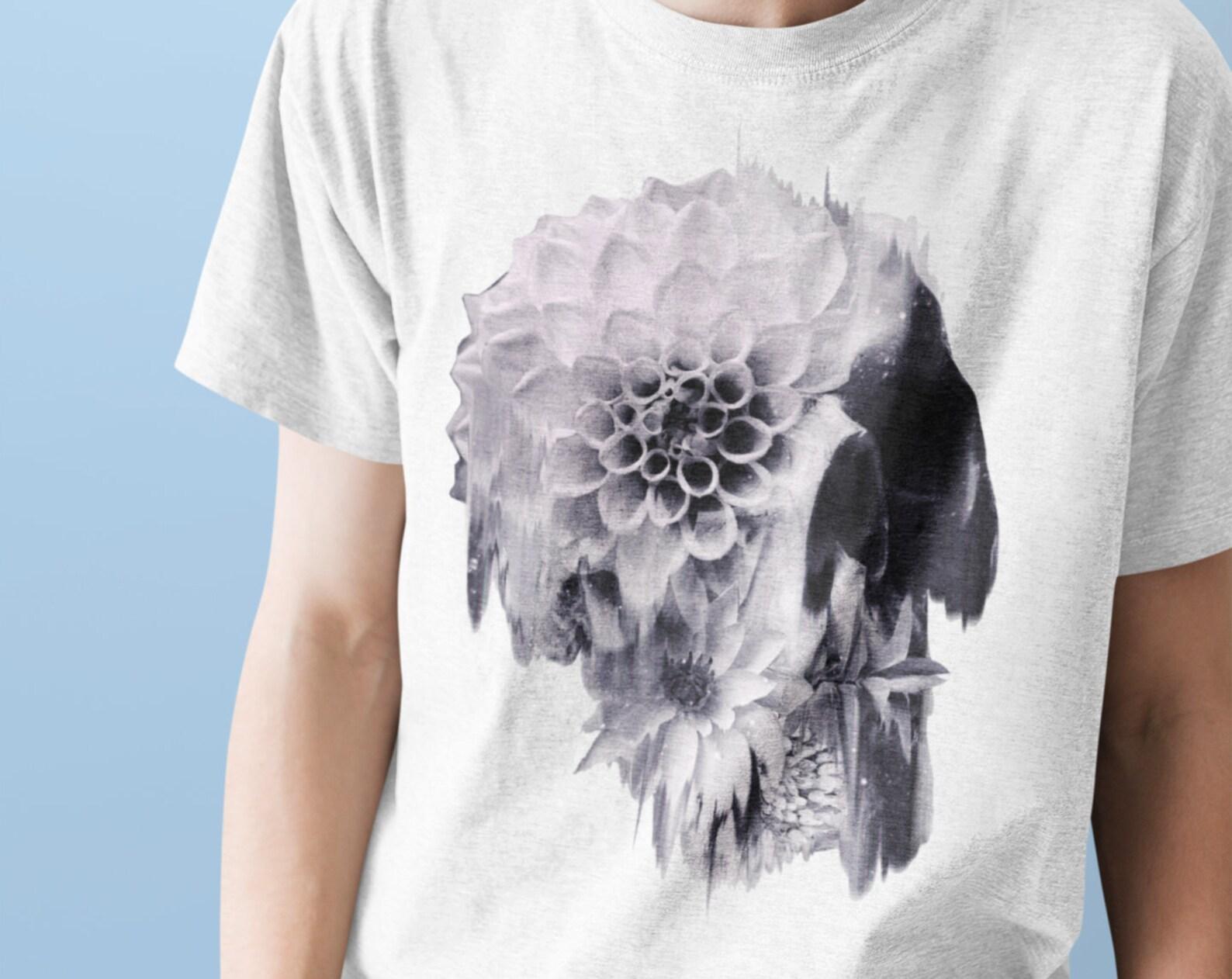 Floral Skull Men s T-Shirt: Gothic Flower Print Tee 3XL
