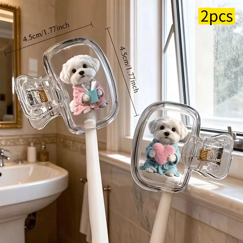 2Pcs Dust-Proof Waterproof Cat Toothbrush Cover Kitten Dog Printed Transparent Toothbrush Holder Portable Toothbrush Head Cover