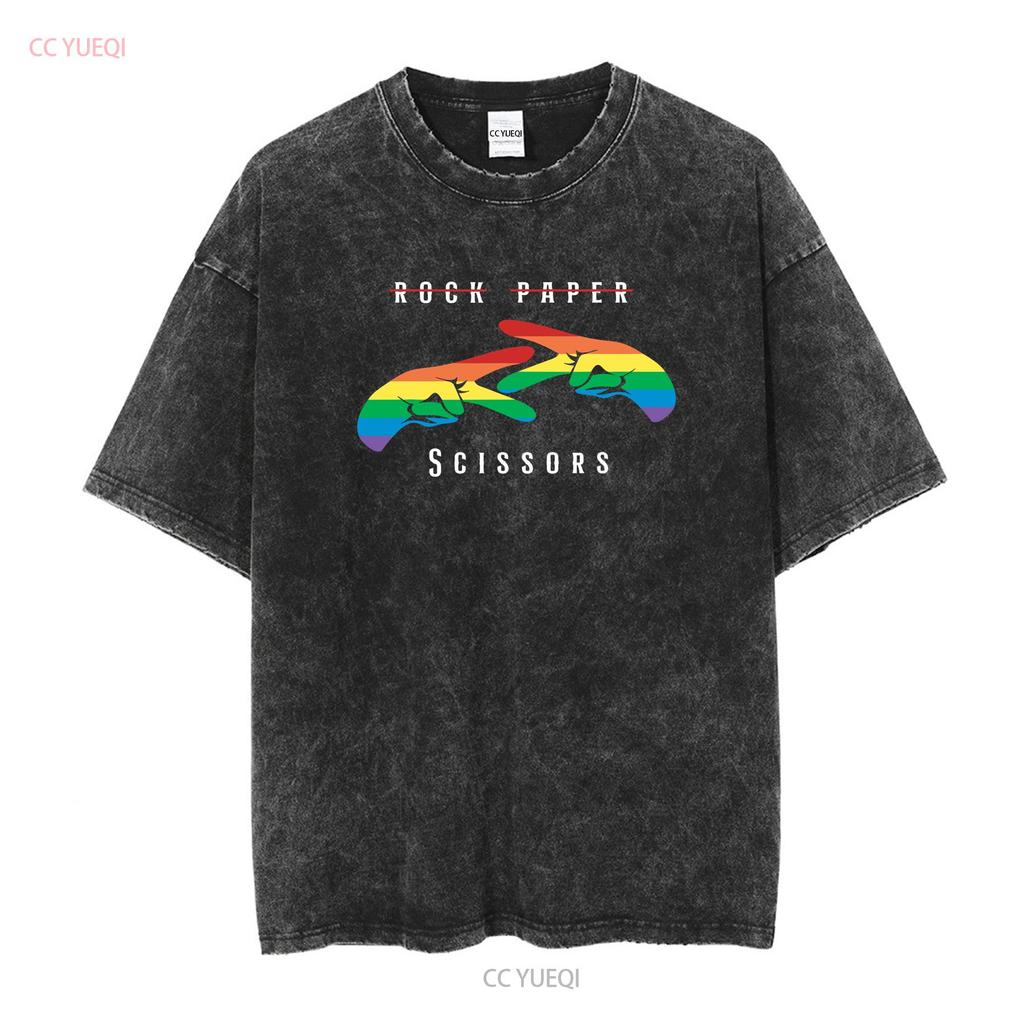 Rock Paper Scissors Funny Lesbian Pride LGBT T ShirT long or short sleeves vintage Washed Unisex Comfortable Slightly Versatile