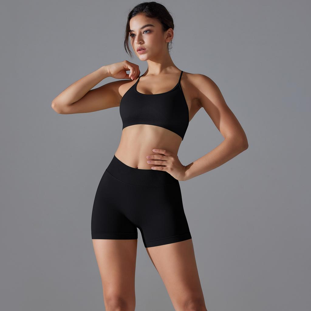 Knitted Peach Hip Lifting Sexy Suspender, Beautiful Back Yoga Shorts, Yoga Fitness Bra Set
