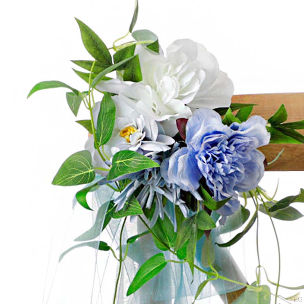 Chair Back Flower Rose Floral with Leaves and Ribbons for Ceremony Backdrop Decor