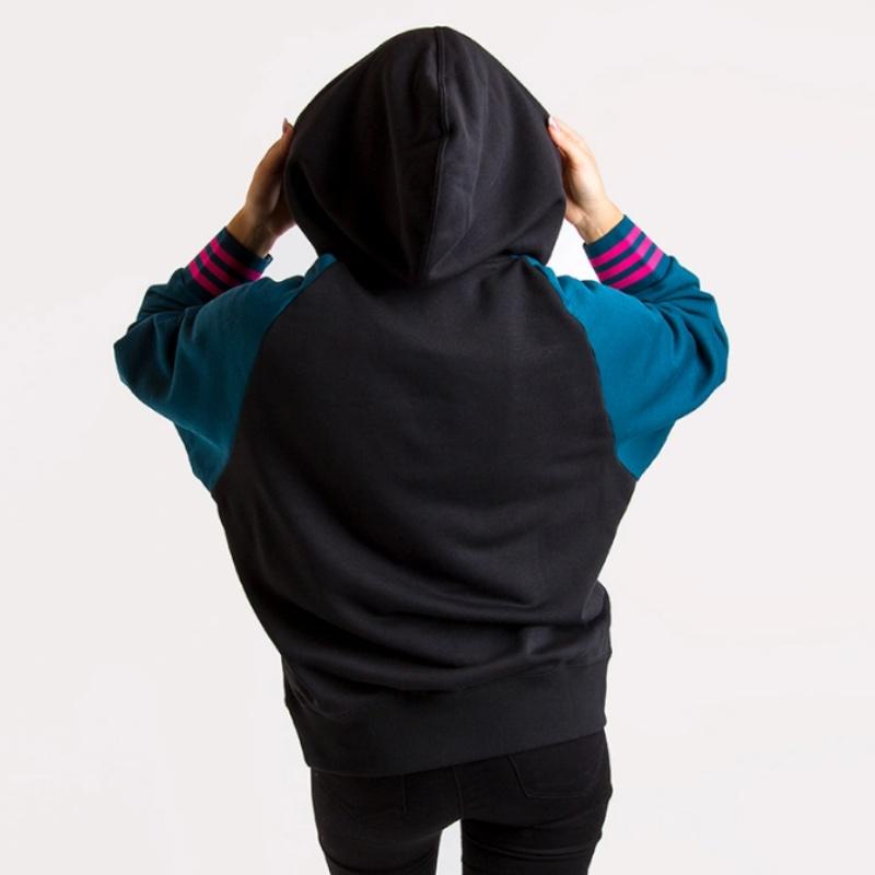 adidas Originals Color Block Logo Hoodie Women Hoodies Black Blue EJ8742