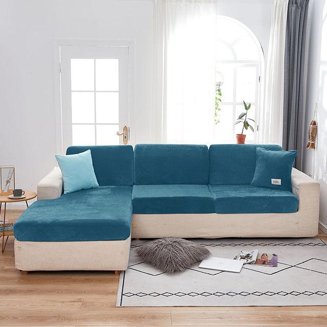 Velvet Plush L Shaped Sofa Cushion Cover For Living Room Elastic Furniture Couch Slipcover Chaise Longue Sofa Seat Cover Stretch