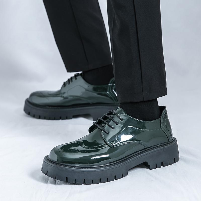 Men's Business Casual Leather Shoes Classic Black Block Leather Shoes Men Thick Sole Elevated Shoes Casual Lace Up Leather Shoes