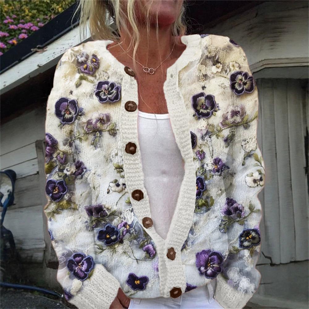 2026 foreign trade new 3D digital printing cardigan knitted jacket women's clothing early spring and autumn factory wholesale