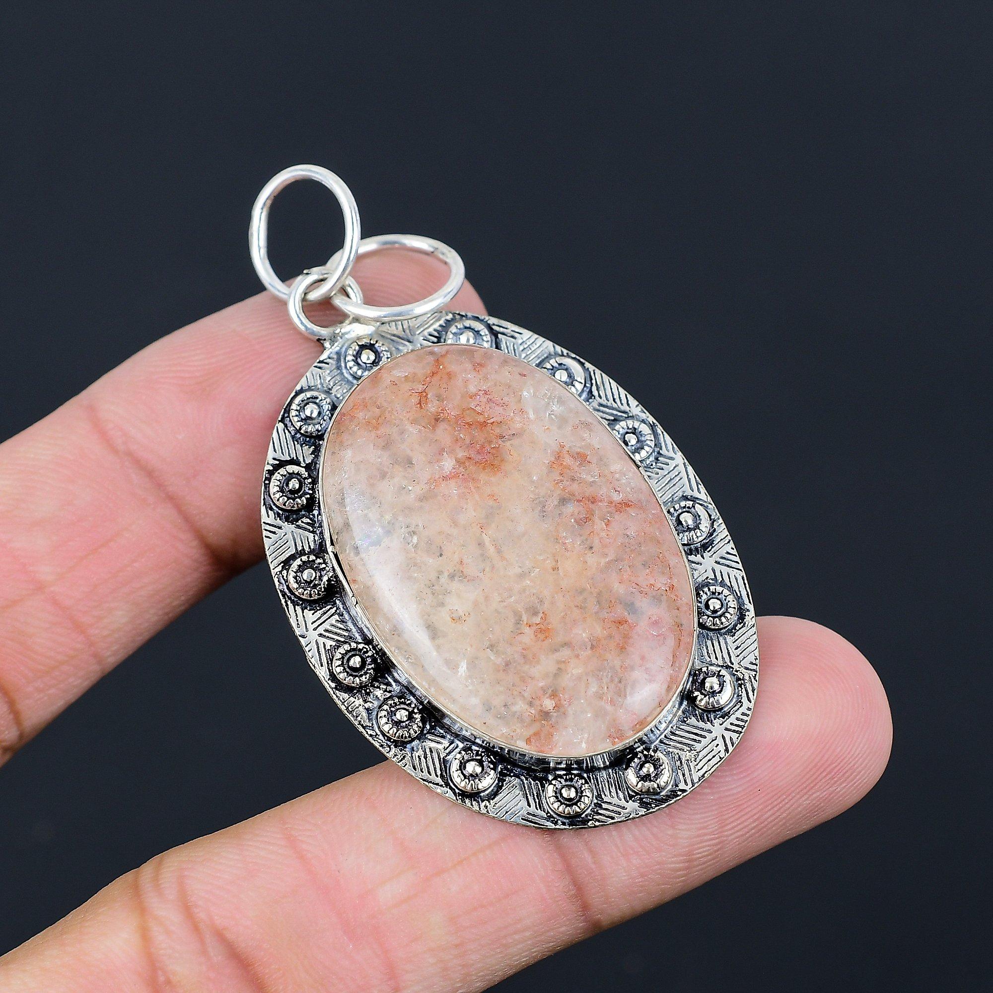 Strawberry Quartz Gemstone Bezel Sister Birthday Artisan Boho Pendant 925 Silver