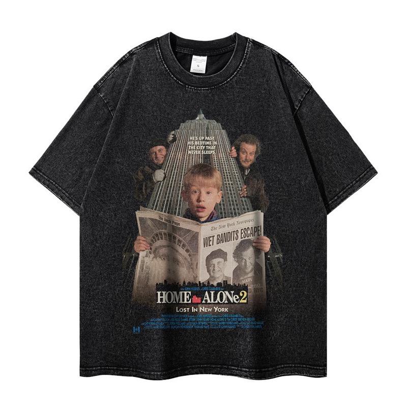 Retro American Movie Poster Unisex Washed T-Shirt - Short Sleeve, Crew Neck, Loose Fit