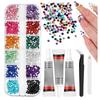 12 Color Transparent Nail Art Rhinestones Kit With 6 Shapes For DIY Manicure Includes Tweezers And 3 Glues