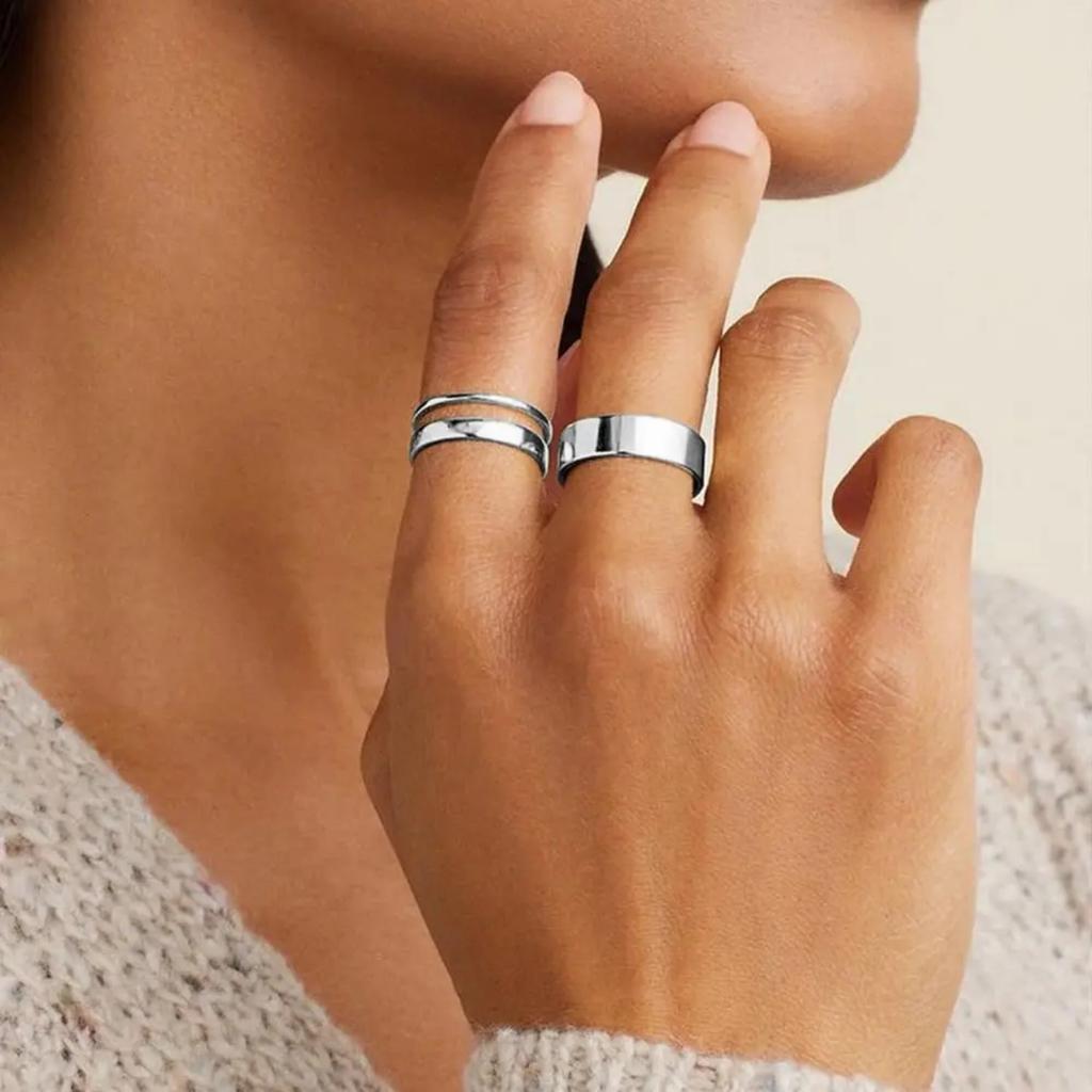 Fansilver S925 Sterling Silver Rings for Women Men 18K White Gold Plated Stackable Statement Thin Plain Thumb Ring Wedding Bands