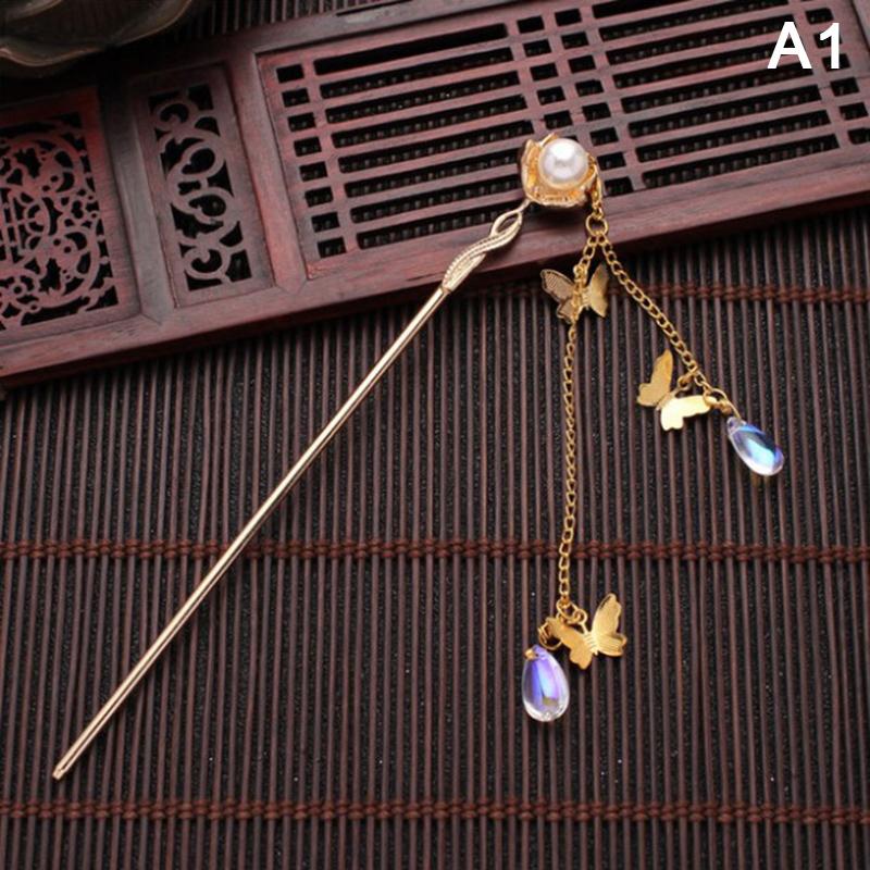 Vintage Palace Tassel Hairpin Stepping With Flower Pearl Hair Sticks