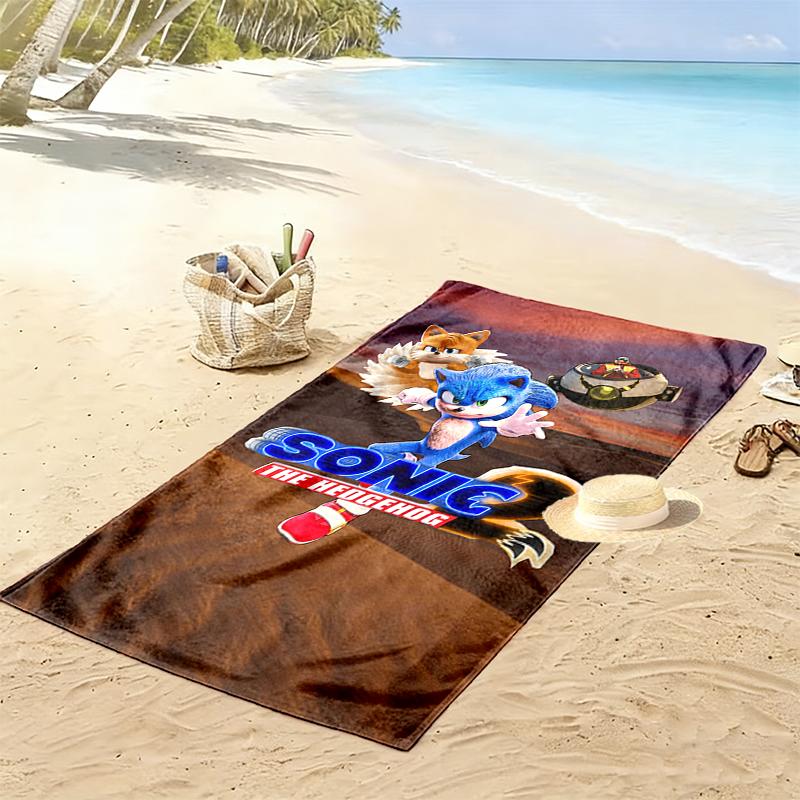 1pc SONIC Beach Towel, Soft Beach Towel Suitable for Beach Swimming, Outdoor Camping and Traveling