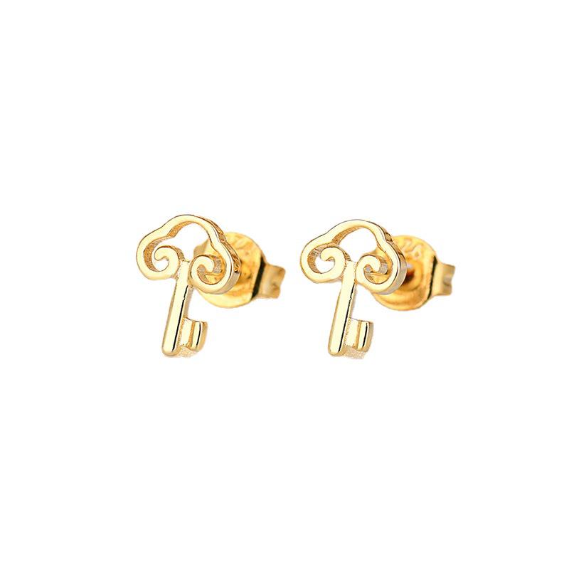 Korean-Style Red Star & Moon Earrings with Chinese Knot, S925 Silver Needle