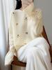 Women's Autumn Winter White Wool Sweater with Colorful Floral Embroidery - Loose Fit, Slimming, Round Neck Knitwear