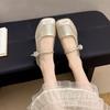 French square head shallow mouth single shoes women's 2025 summer new soft-soled beanie shoes fairy style with skirt Mary Jane shoes