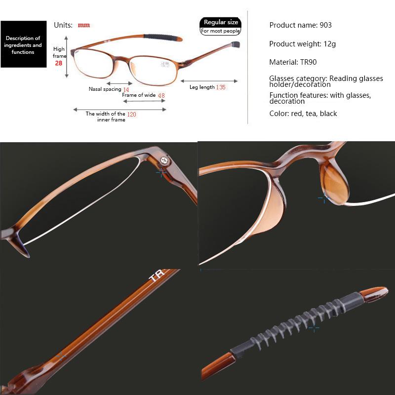 Unbreakable TR90 Reading Glasses for Women Men Ultra Light Resin Presbyopic Magnifier Diopter +1.0 To 4.0
