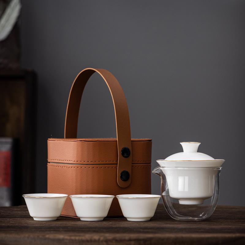 Ceramic Suet Jade Porcelain Portable Travel Tea Set White Souvenir Business Gift
